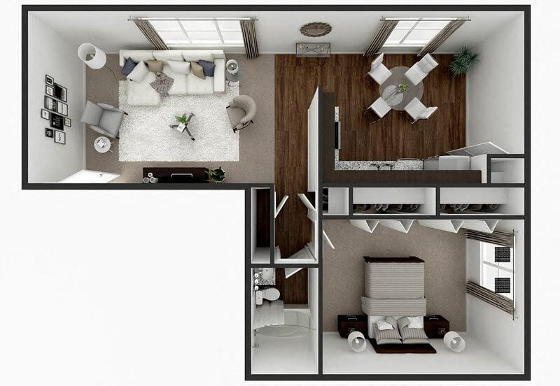 1 Bedroom 1 Bath  780 sq ft floor plan